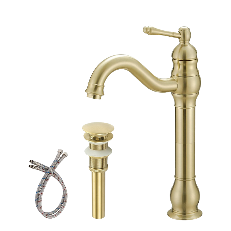 Bateria łazienkowa, jednootworowa, obrotowa 360° bateria umywalkowa z korkiem automatycznym, szczotkowane złoto