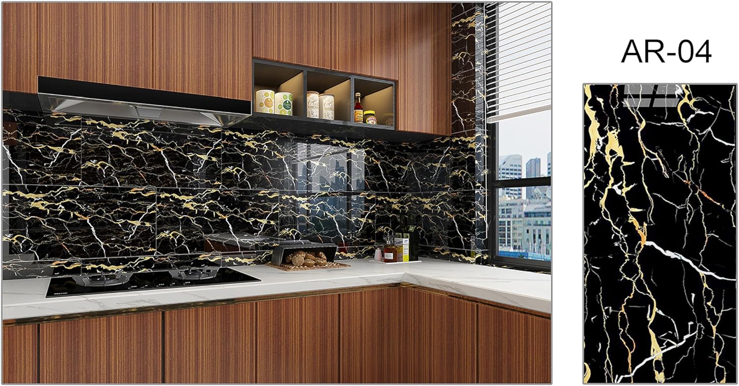 Set di 6 pannelli murali in PVC autoadesivi ed elastici, effetto marmo, decorazione murale, spessore 2 mm - 2