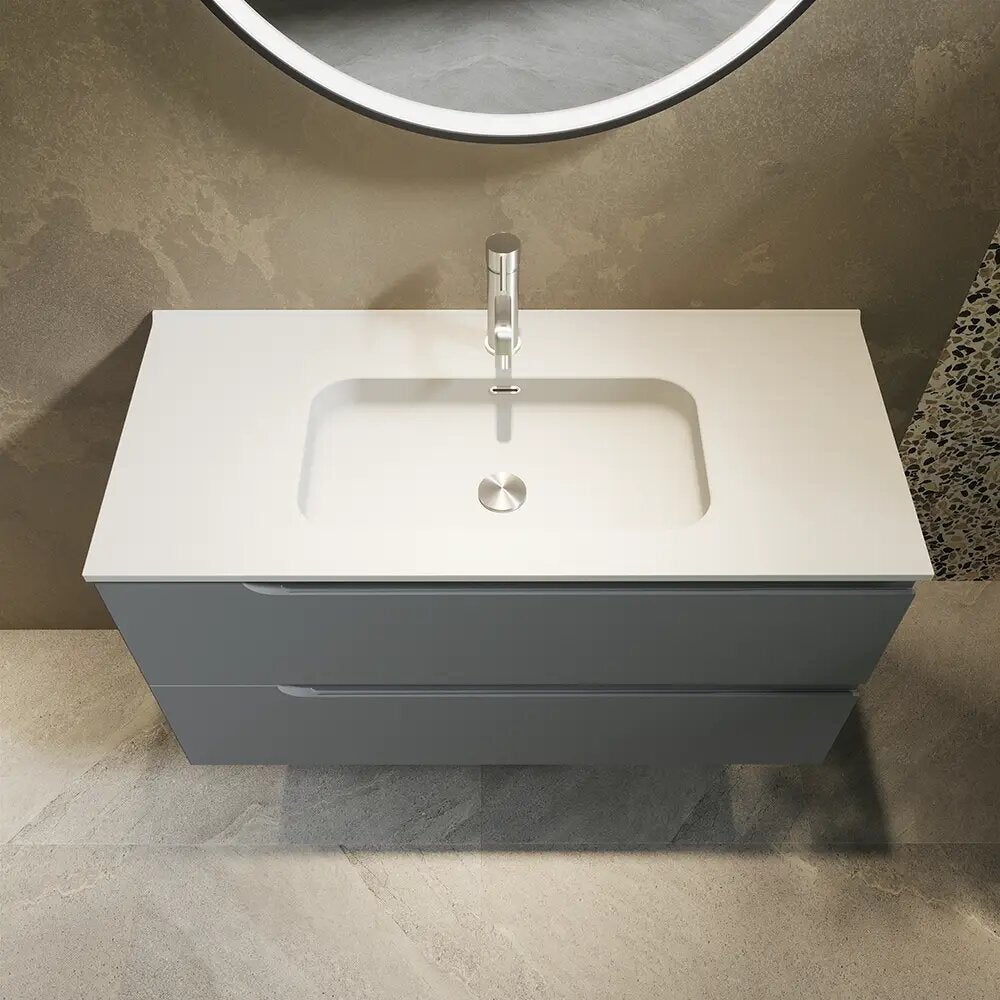 Mobile bagno sospeso 70 cm due cassetti color grigio opaco con lavabo | Moor - 5