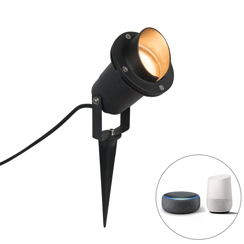 Qazqa nowoczesny reflektor z kolcem do ogród inteligentny - Done - czarny, żarówkami LED 5w, gu10, ściemnialny, 30cm, IP65