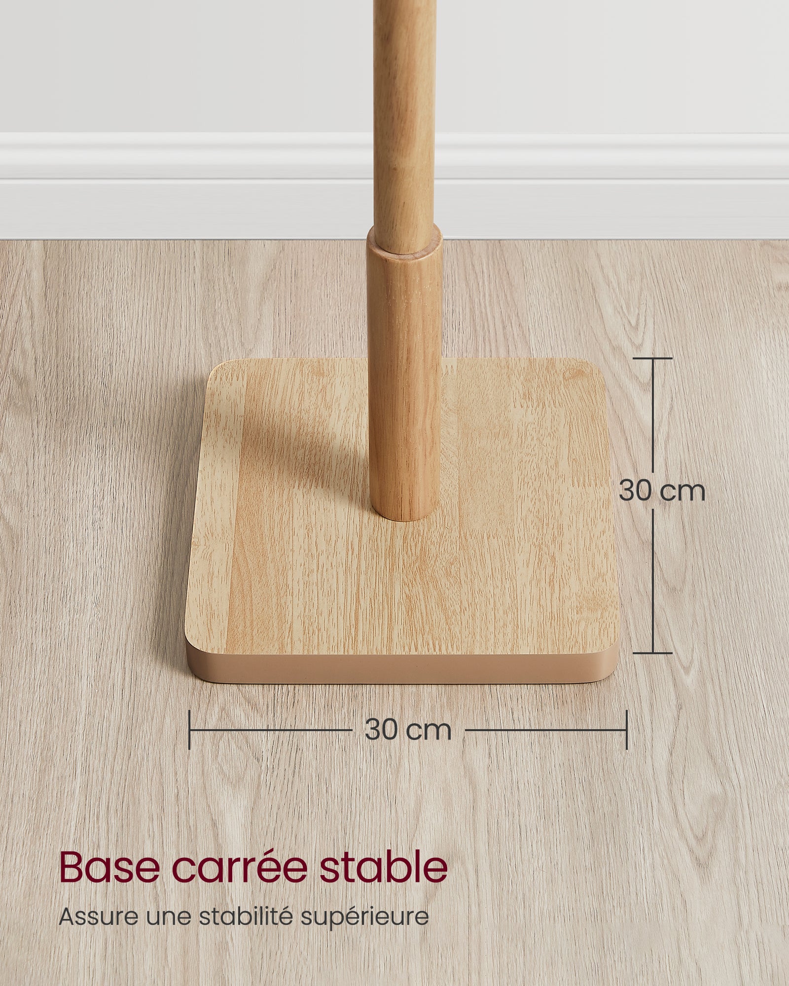 Portemanteau, Support sur Pieds avec 8 Crochets, 3 Hauteurs, pour Manteaux, Chapeaux, Sacs, Bois d'Hévéa, Beige Naturel - 4