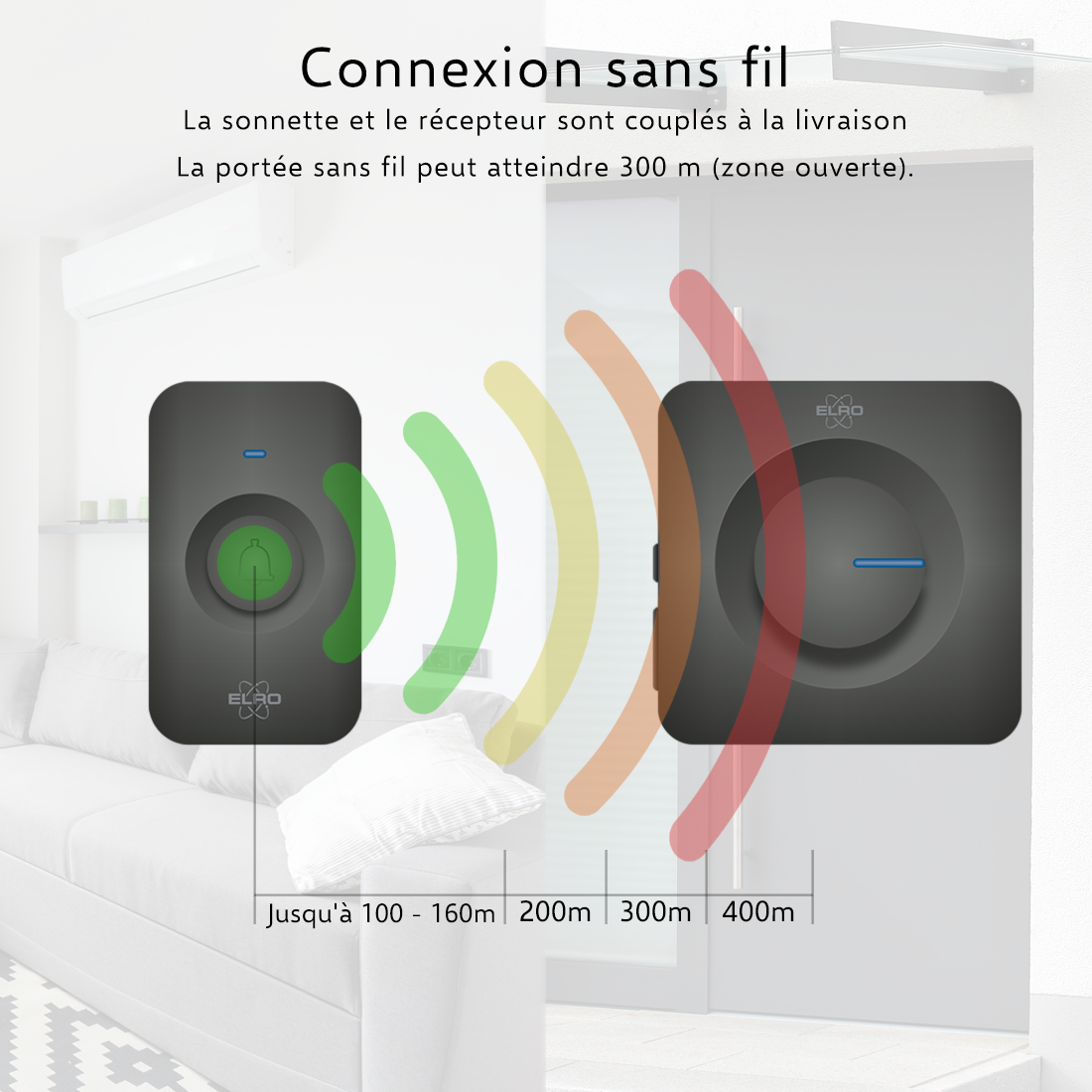 ELRO DB3000 Sonnette de Porte sans Fil - avec récepteur à Piles - Noir - 3