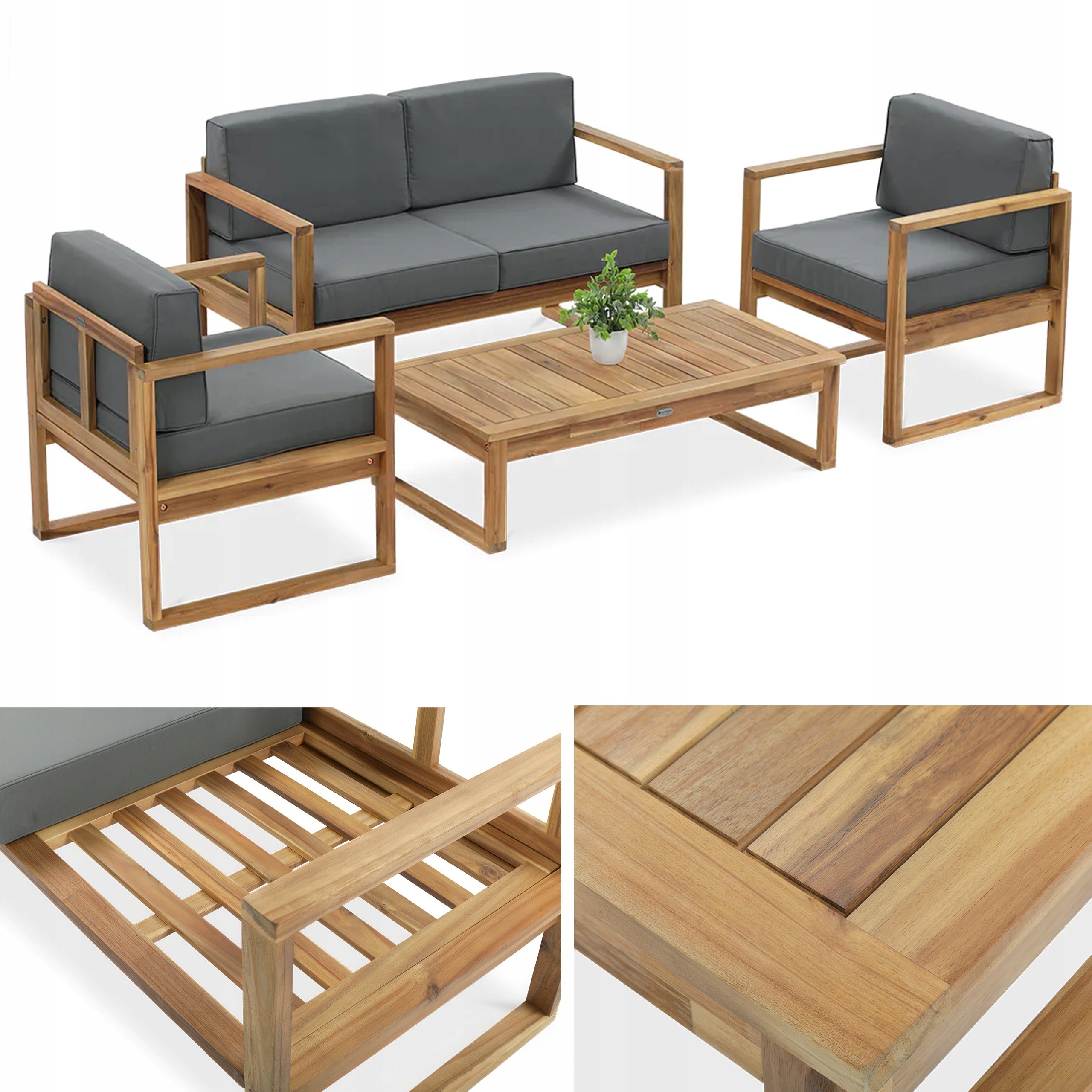 Zestaw drewnianych Mebli Ogrodowych DALI Sofa 2xFotel Stolik drewniany 4os 1 szt