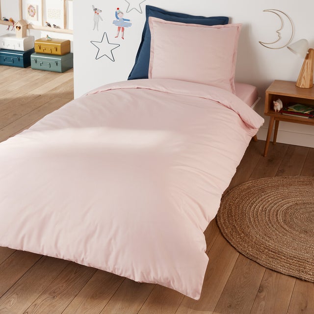Housse de couette enfant percale, Scénario - Rose poudré - 140 x 200 cm