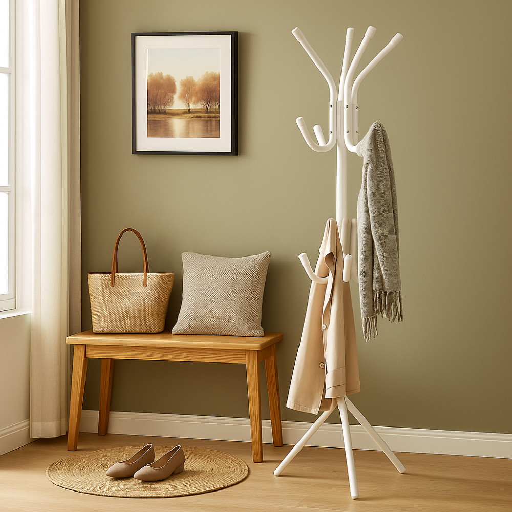 Appendiabiti da terra Servomuto stender piantana 12 ganci metallo Bianco con base a tre piedi 170 cm stabile resistente leggero moderno - 3