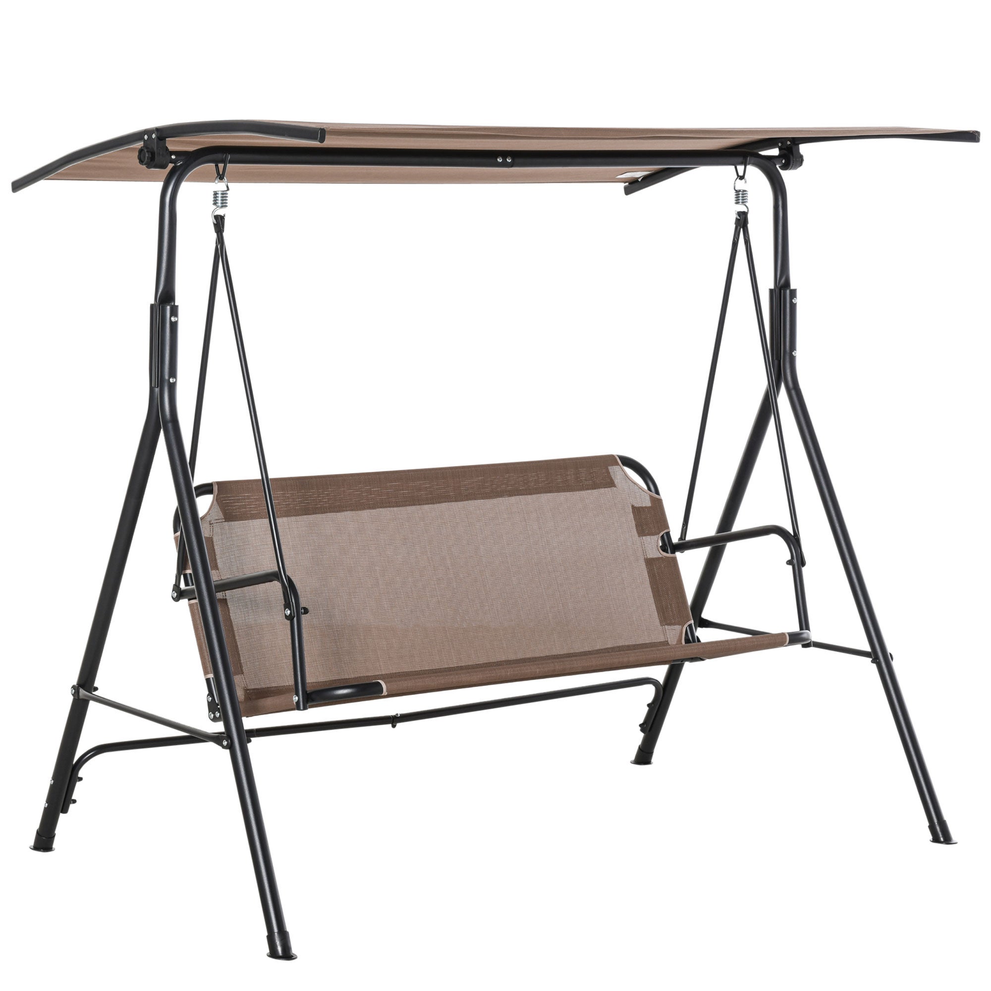 Balançoire de jardin en terrasse 2 places avec auvent solaire réglable, métal et marron Texteline 172x110x155cm pour la maison - 2