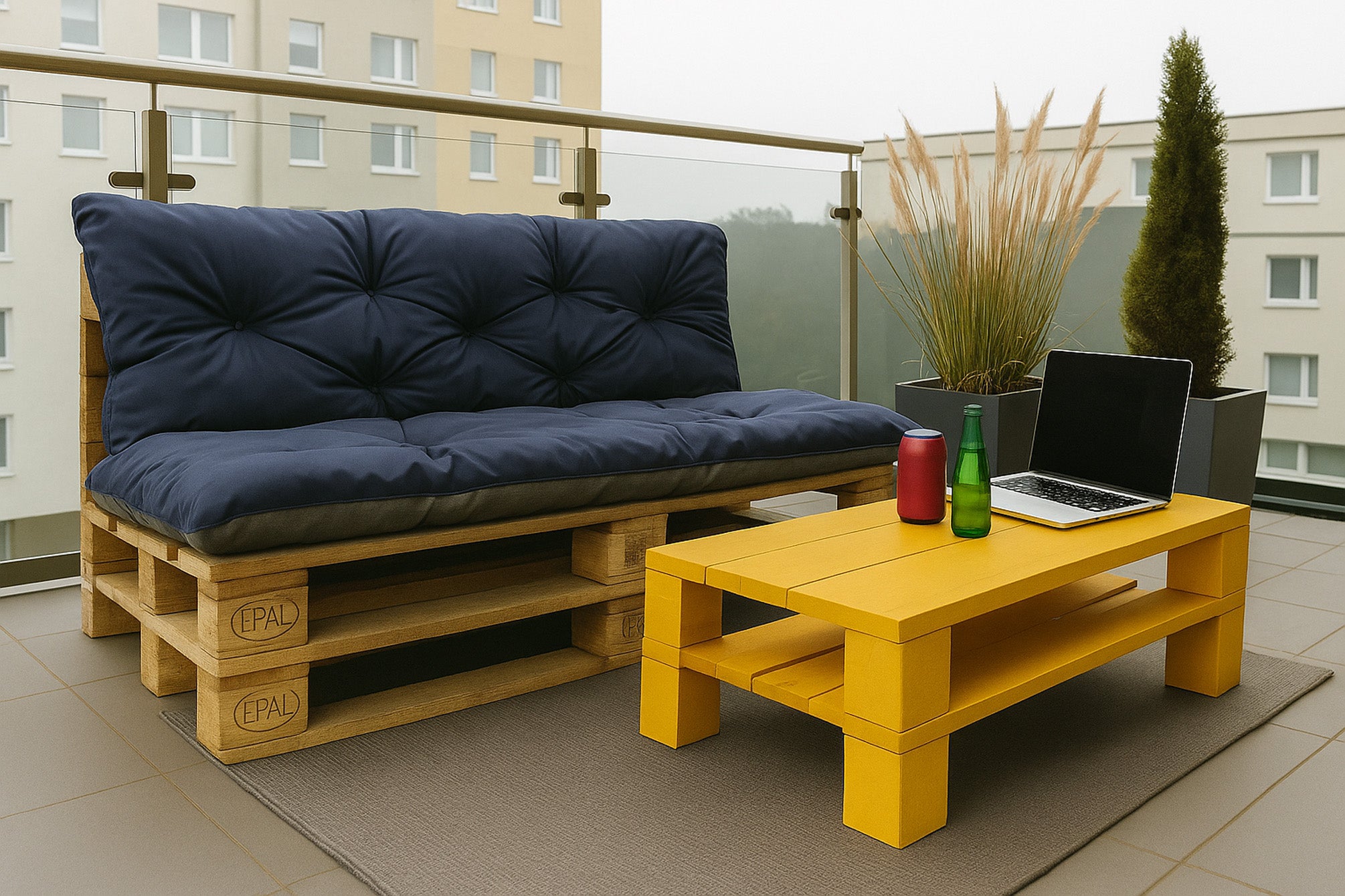 Set Coussins palettes, Assise 120 x 60 et Dossier 120 x 60cm Bleu foncé, coussins canapé / coussin pour palette in / extérieur, SETGARDEN - 3