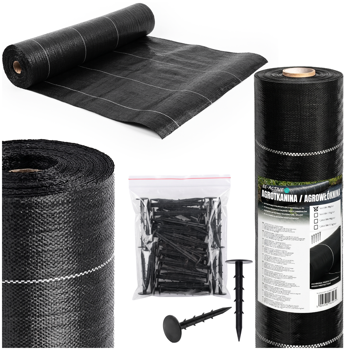 Agrowłóknina na chwasty 1x50m 90g/m² mocna wytrzymała na rabaty pod tuje czarna Be-active.pl