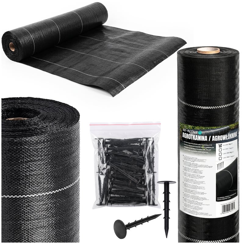 Agrowłóknina na chwasty 1x50m 90g/m² mocna wytrzymała na rabaty pod tuje czarna Be-active.pl