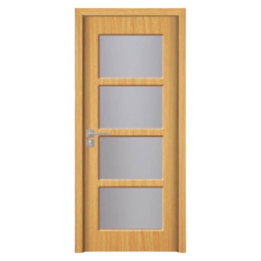 Usa interior din MDF Novo Doors ND317, Cadru lemn masiv, Kit complet, Toc reglabil 30 cm inclus, Plinta pe Ambele Parti, 60x200 cm, Maro deschis