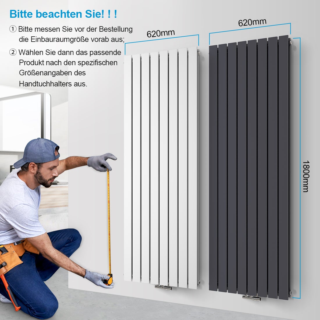 Heilmetz Radiateur eau chaude en acier Design Vertical Radiateur chauffage central blanc 180x62cm - 5