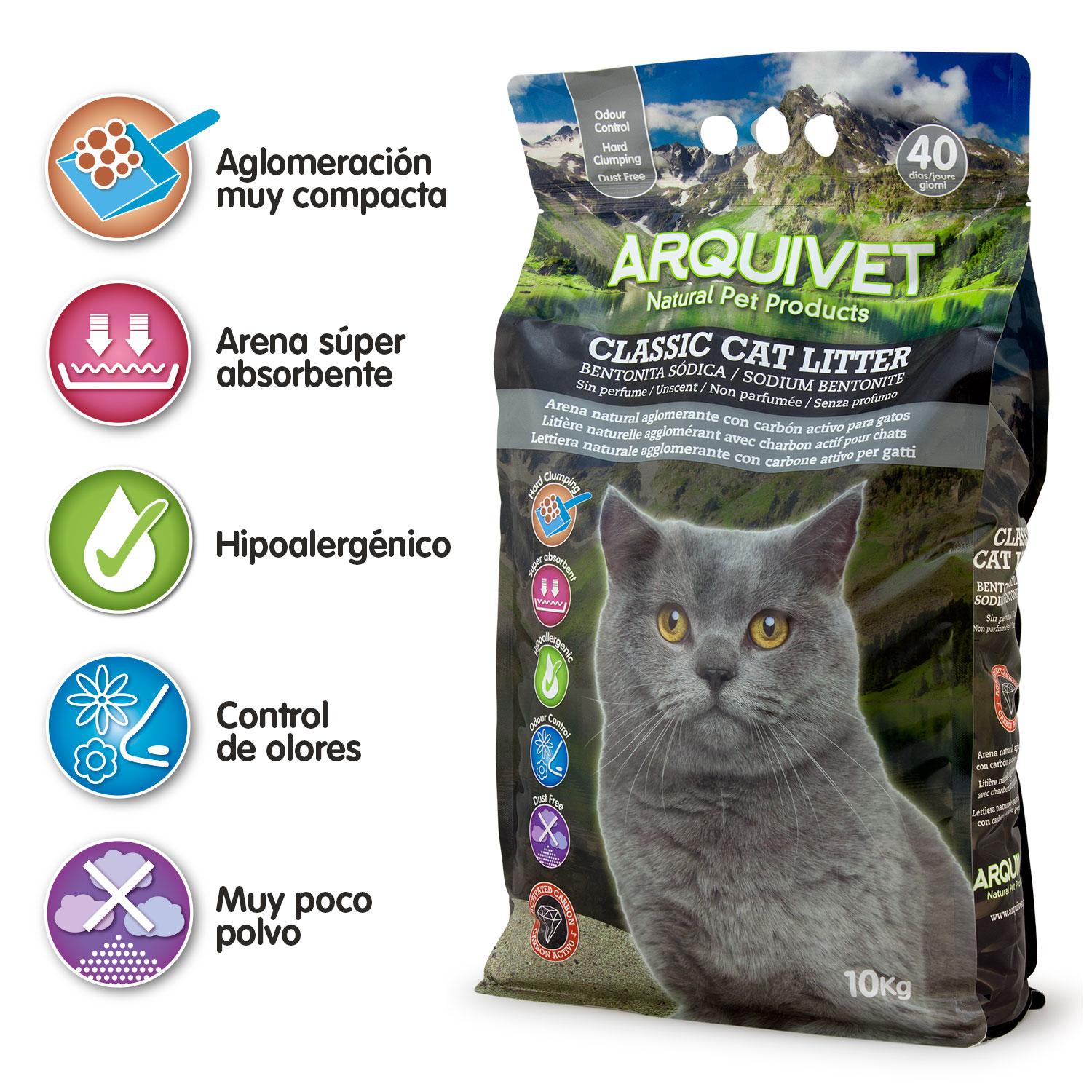 Arquivet Classic Cat Litter - Litière agglomérante naturelle au charbon actif - Litière 10 Kg pour chats et animaux de compagnie - 4