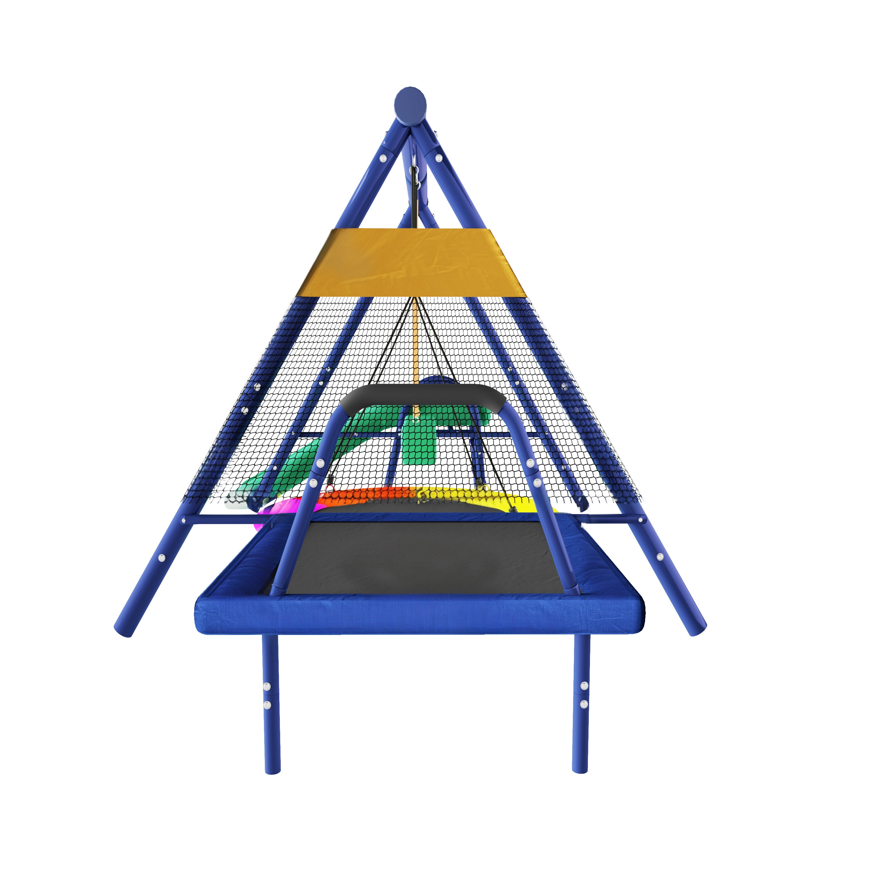 Ensemble de balançoires extérieures avec balançoires, toboggan, trampoline, en acier - 8