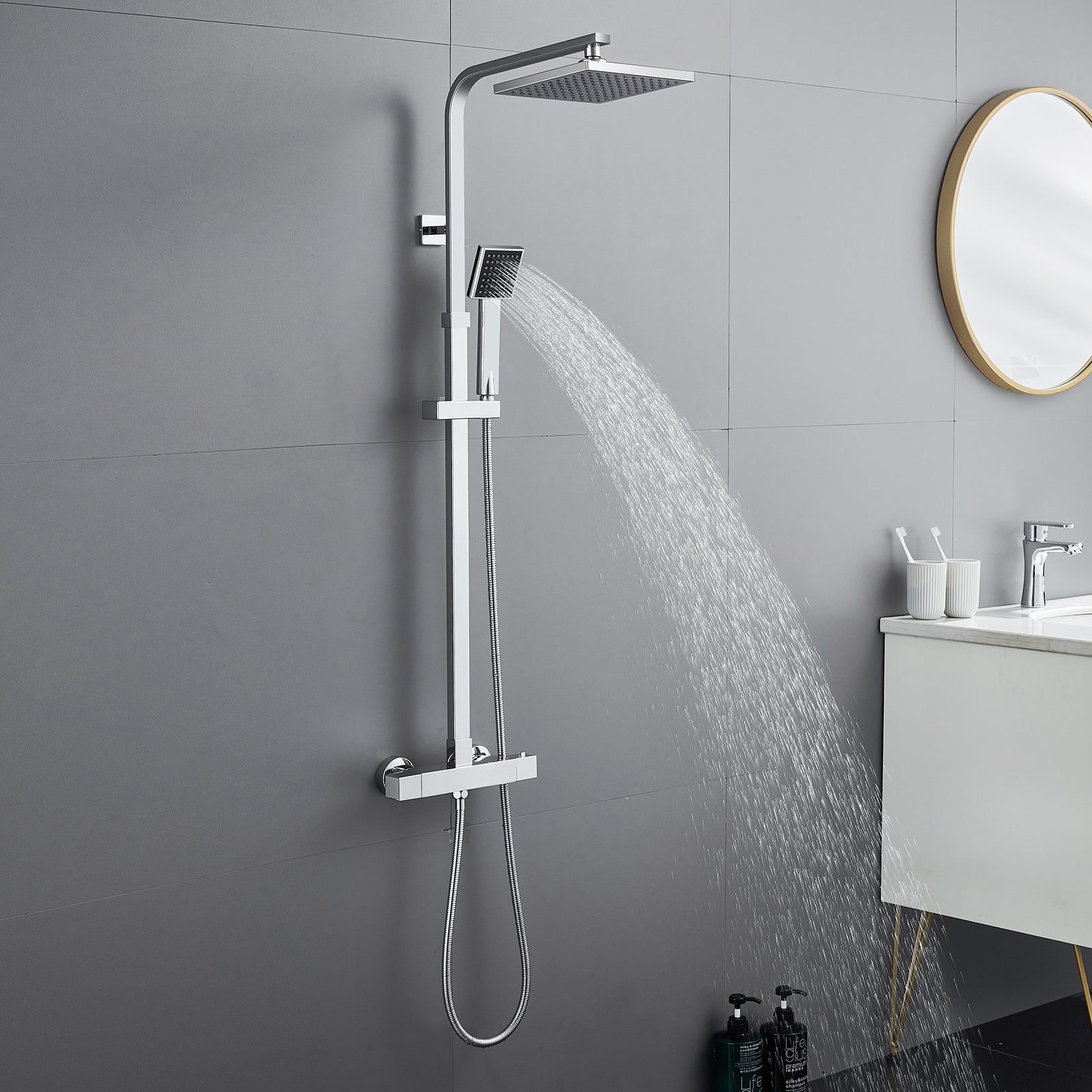 Auralum max Système de Douche Carré Colonne de Douche avec Mitigeur Colonne de Douche Thermostatique Design Unique Système de Douche, EU Modèle - 6
