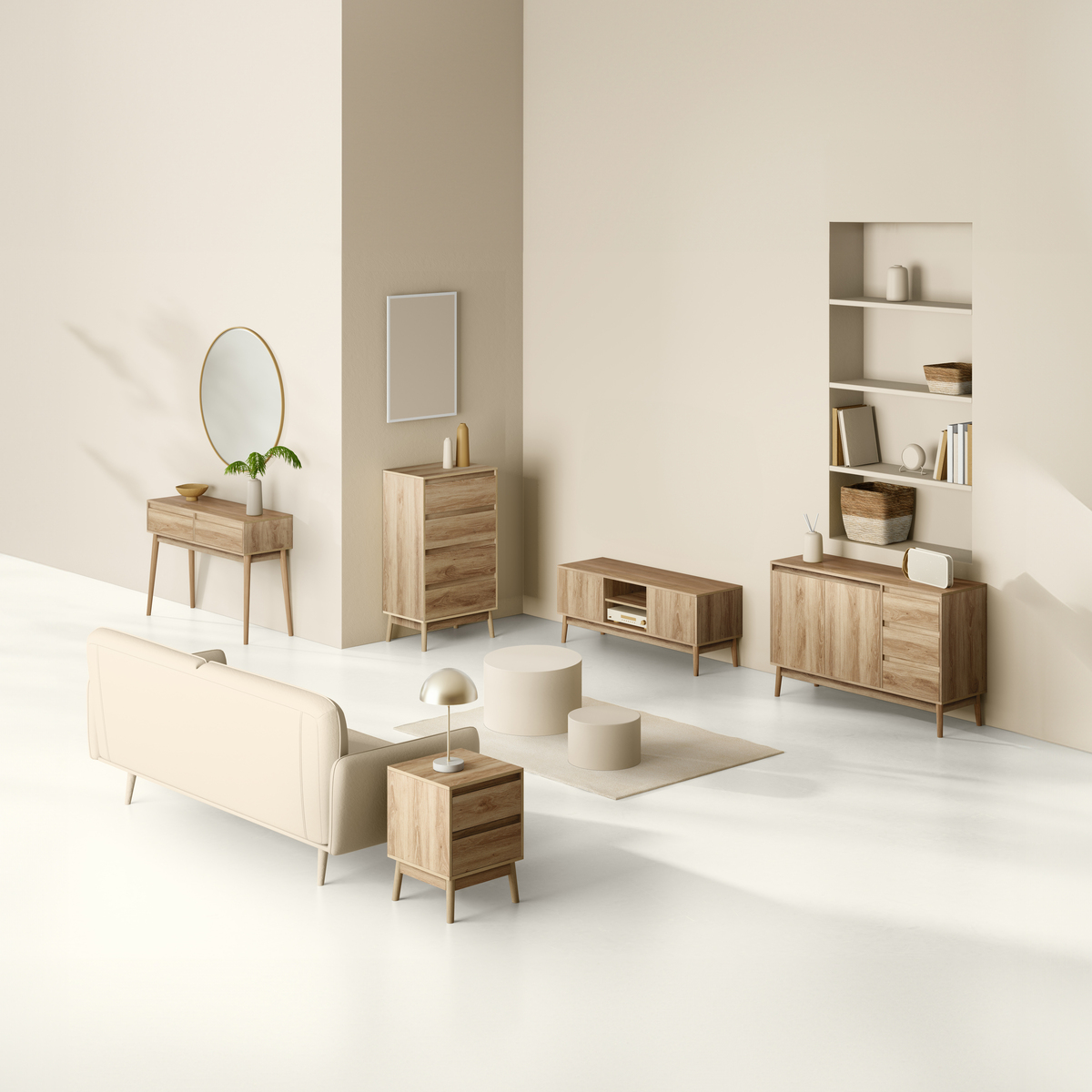 Commode 4 tiroirs effet chêne naturel 