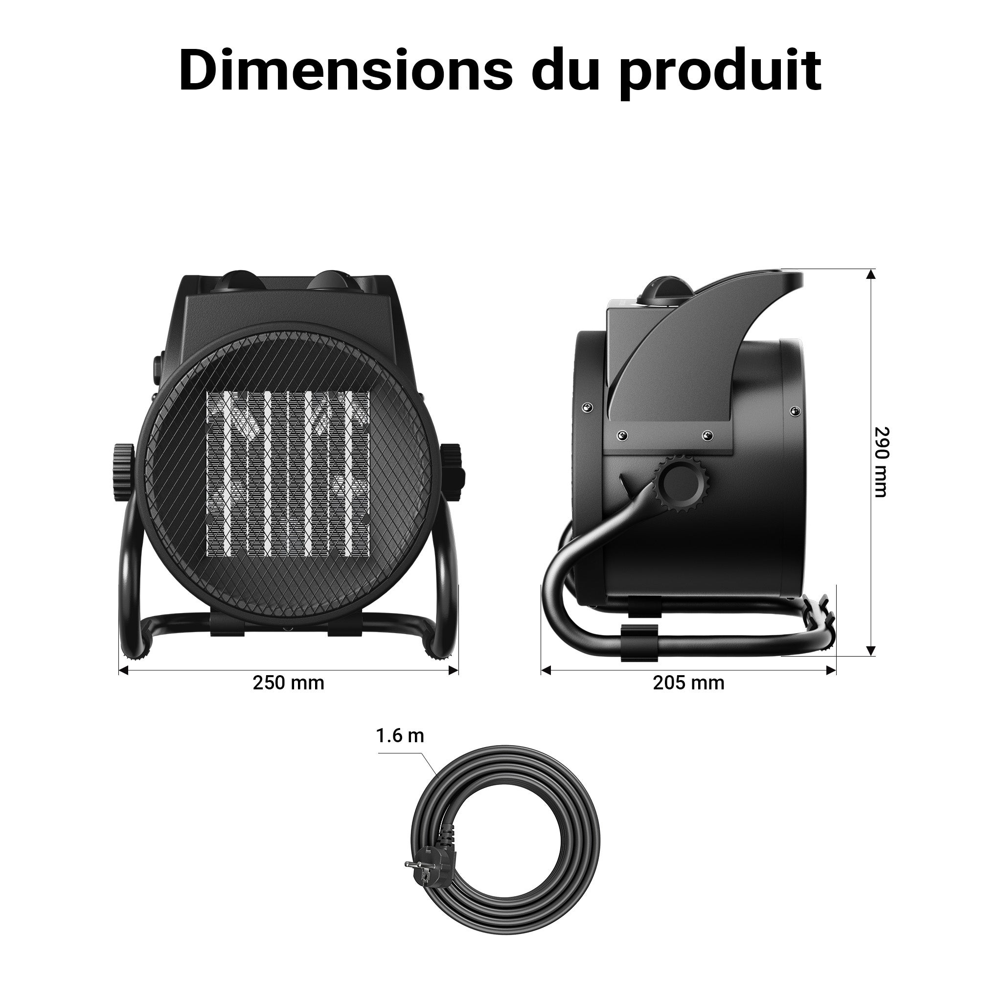 Wiltec Chauffage infrarouge Céramique 3kW 3000W Thermostat Radiateur 3 niveaux Réchauffement 40m² Salon Garage Cave Atelier - 3