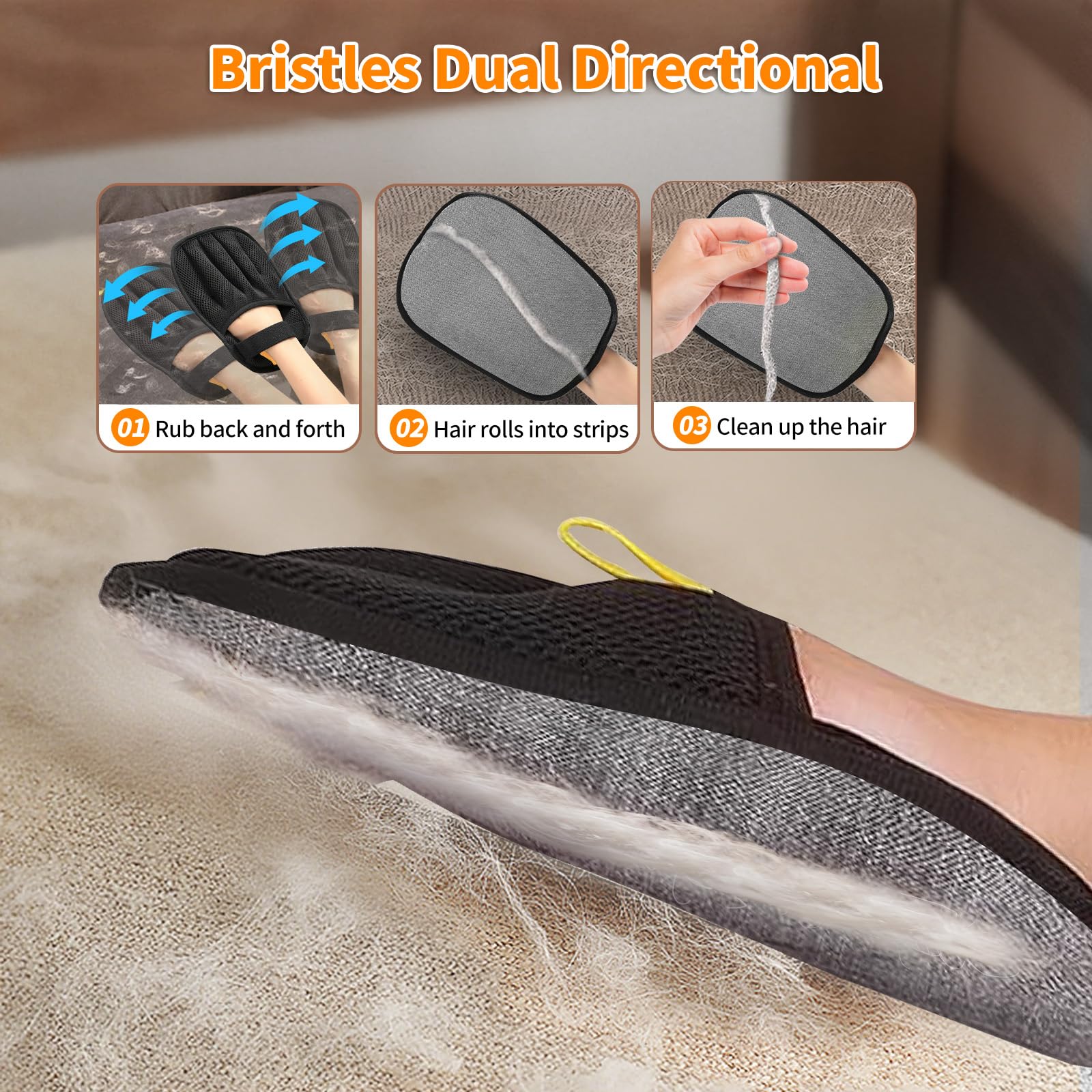 5 pièces Gants anti-poils pour chats et chiens, gants à cinq doigts améliorés pour poils d'animaux statiques - 3