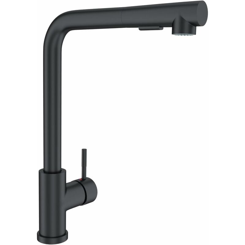 Czarny mieszacz do zlewu kuchennego z wyciąganą wylewką – 2 strumienie, obrót 360°, bateria zlewozmywakowa ciepła/zimna, stal