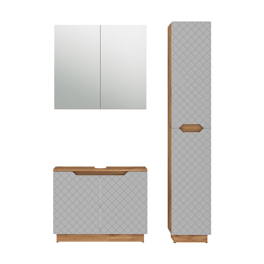 Vicco Zestaw mebli łazienkowych Lotta, Dąb/szary ze strukturą płytek, 3 części