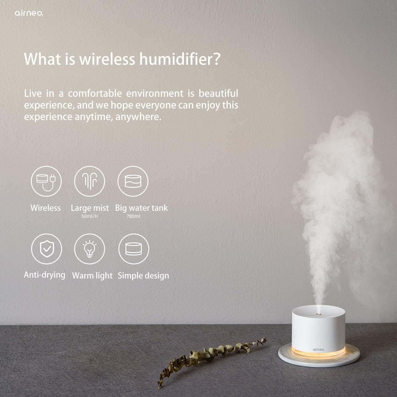 Humidificateur de câble sans fil. Nébuliseur, purifie et hydrate l ...