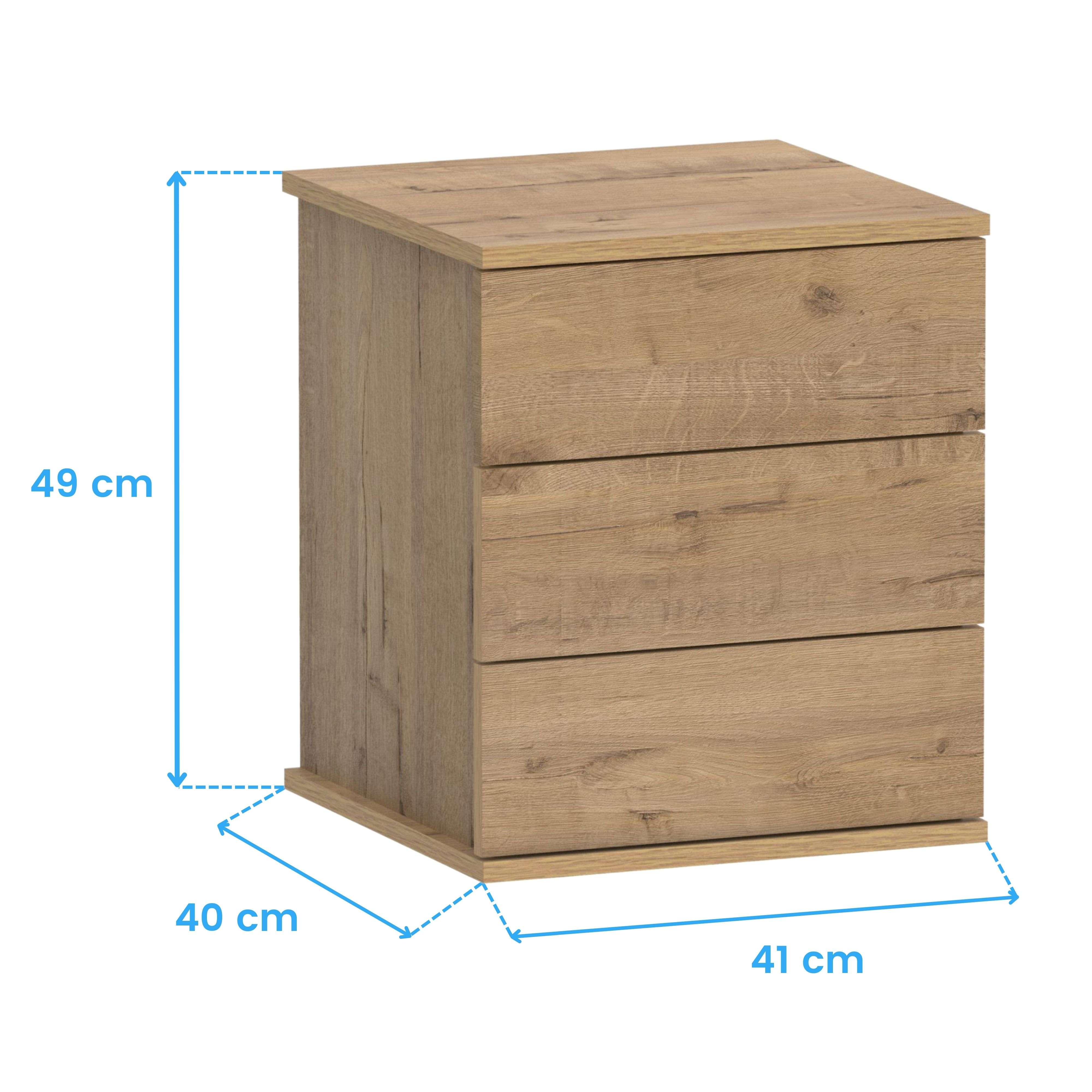 Table de chevet 3 tiroirs Dana, meuble de chambre contemporain, couleur chêne doré, 41 x 49 cm - 9