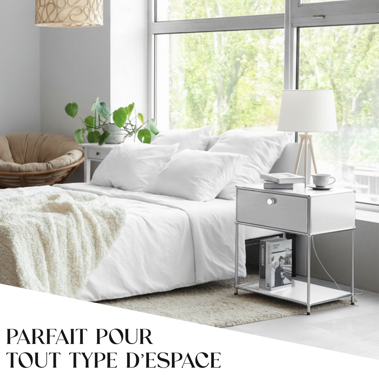 Étagère métal chromé design épuré, Concept Epuré MK-139, L50 × P40 × H65 cm, Blanc - 7