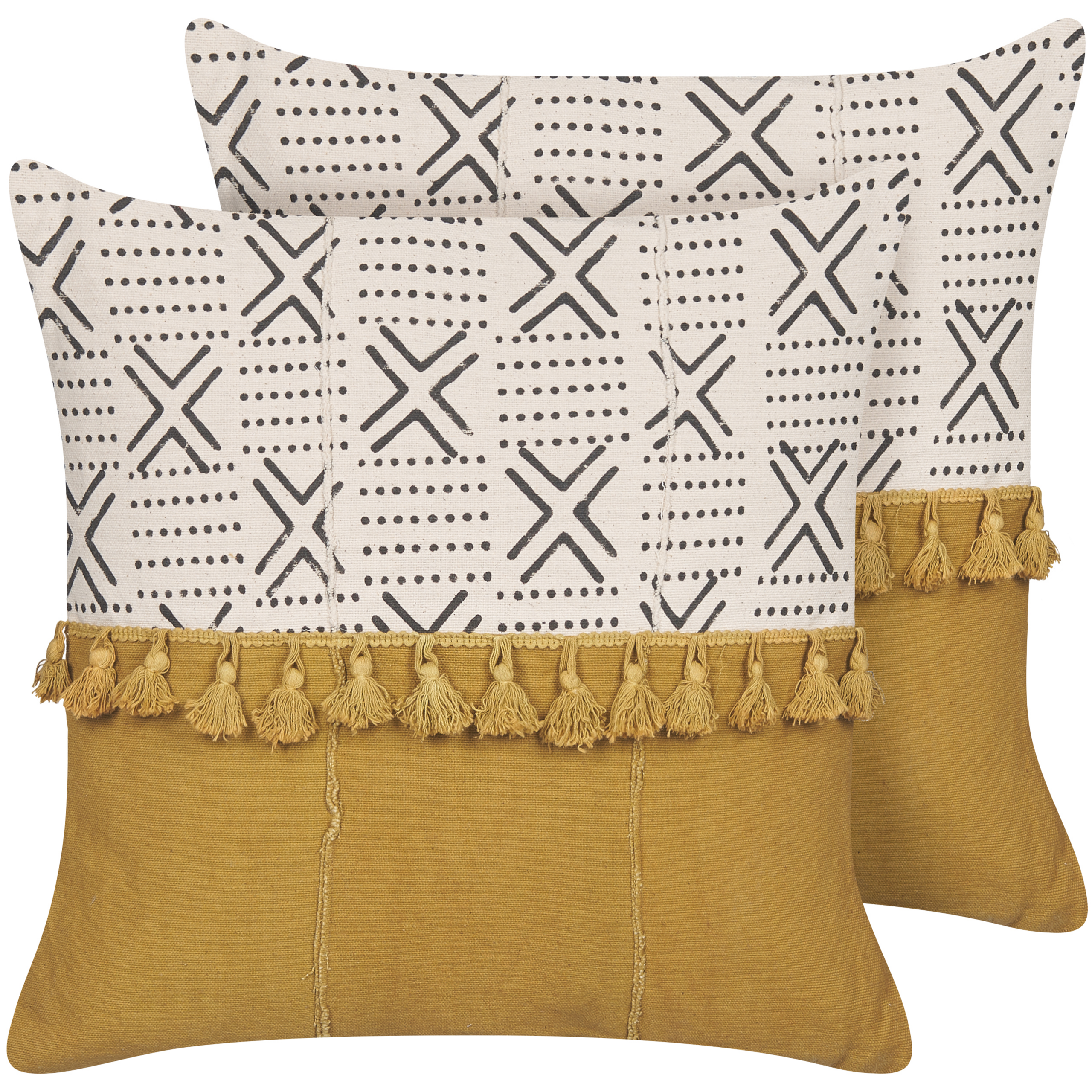 Beliani conjunto de 2 cojines decorativos woodi algodón 45 x 45 cm amarillo blanco patrón geométrico