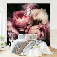 Adesivo Murale Rimovibile Con Peonie E Rose Rosa Vintage | Decorazione Parete Per Soggiorno E Camera