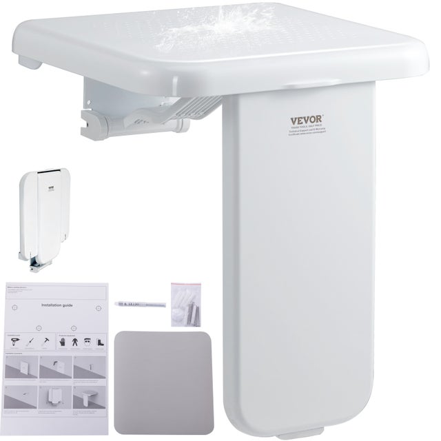 Siège de Douche Pliable en ABS,VEVOR 398x455 mm Déplié,Tabouret de Douche à Fixation Murale,Capacité de Charge 200 kg,Peu Encombrant