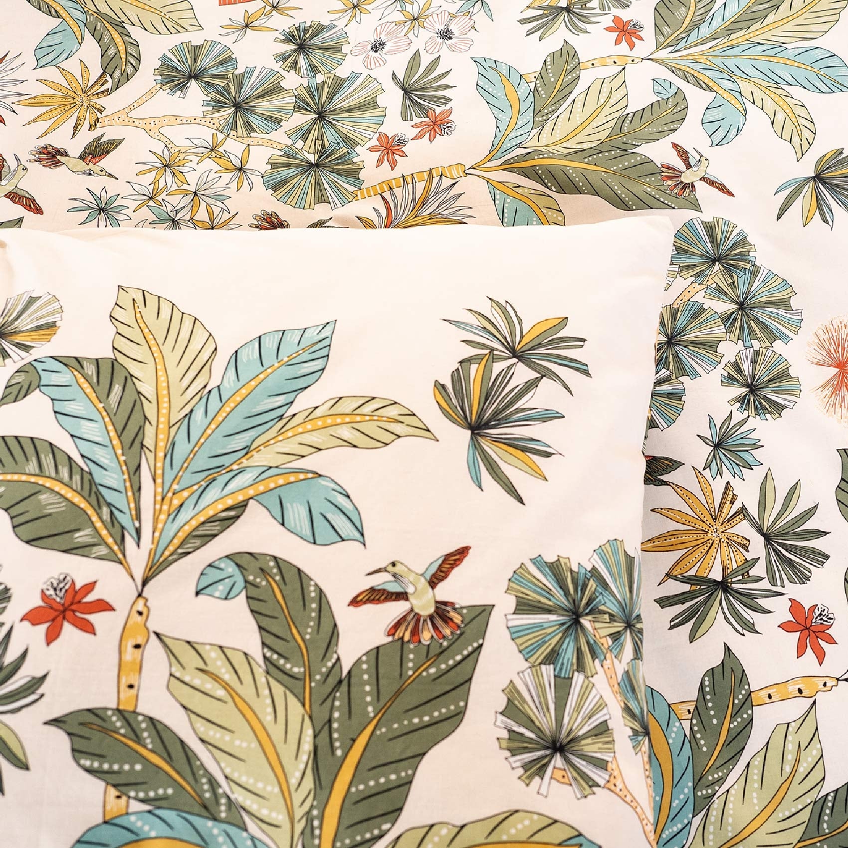 Parure de lit aux impressions de jungle tropicale - Pêche - 240x220 cm - Coton - 4