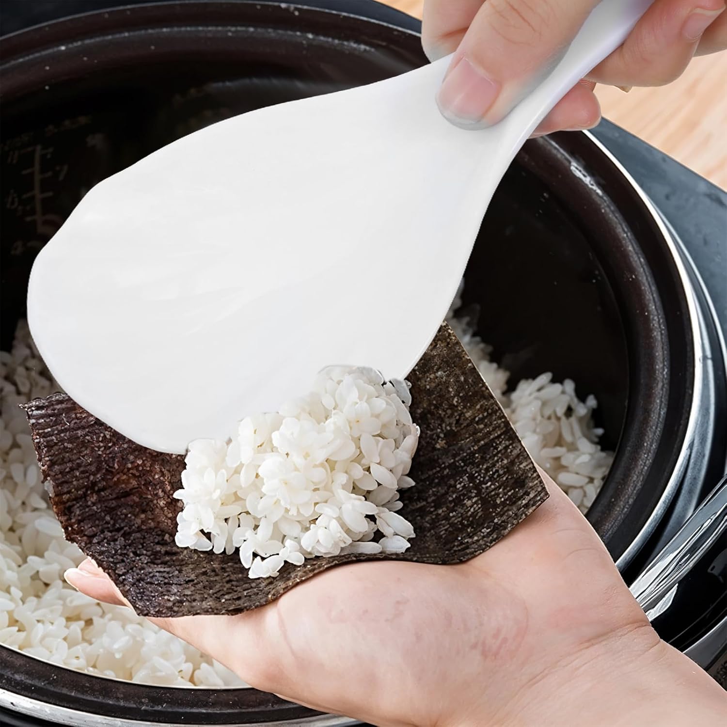 Zestaw 2 łyżek do ryżu z motywem róży – 20,5 cm – nieprzywierające łyżki do serwowania – plastikowe – bez BPA – odporne na zarysowania – do mieszania - 5