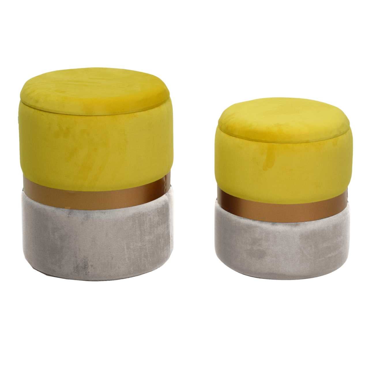 Pouf velours 1-2 jaune-gris clair cm ø39h49 | Leroy Merlin