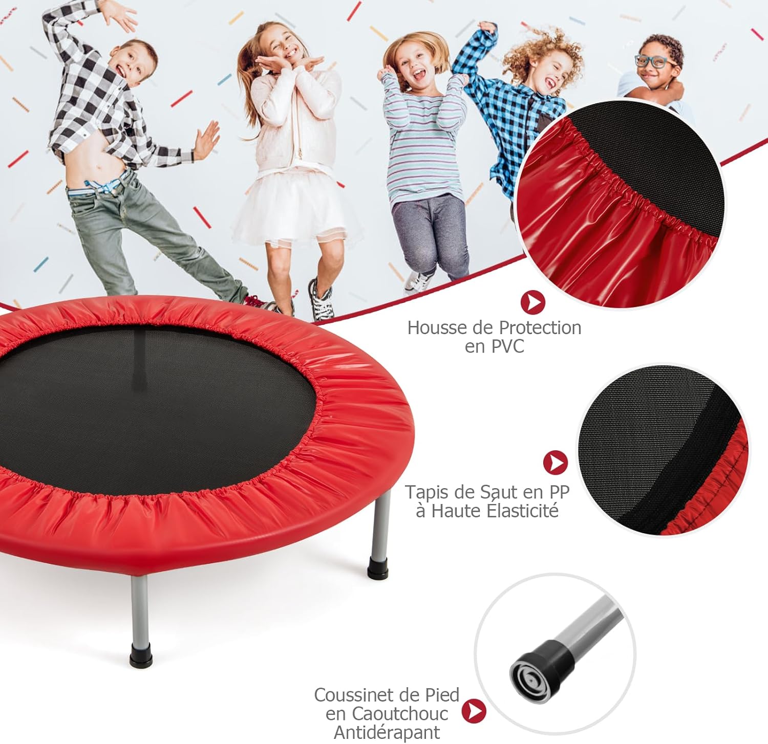 Składana Mini Trampolina, Trampolina Sportowa do Użytku w Pomieszczeniach z Matą Zabezpieczającą, Maksymalne Obciążenie 150 kg, dla Dorosłych i Dzieci - 9