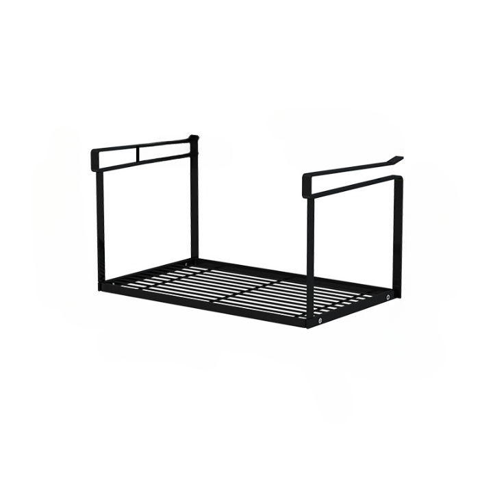 Półka łazienkowa, pod szafkę łazienkową, wisząca, wydrążona, bez dziurek, udźwig 15 kg, 34,5*21*15,5 cm, czarna