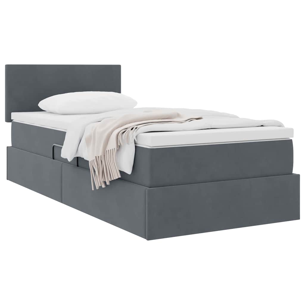 Lit avec rangement en velours gris foncé, pour la chambre, 90 × 190 cm - 3