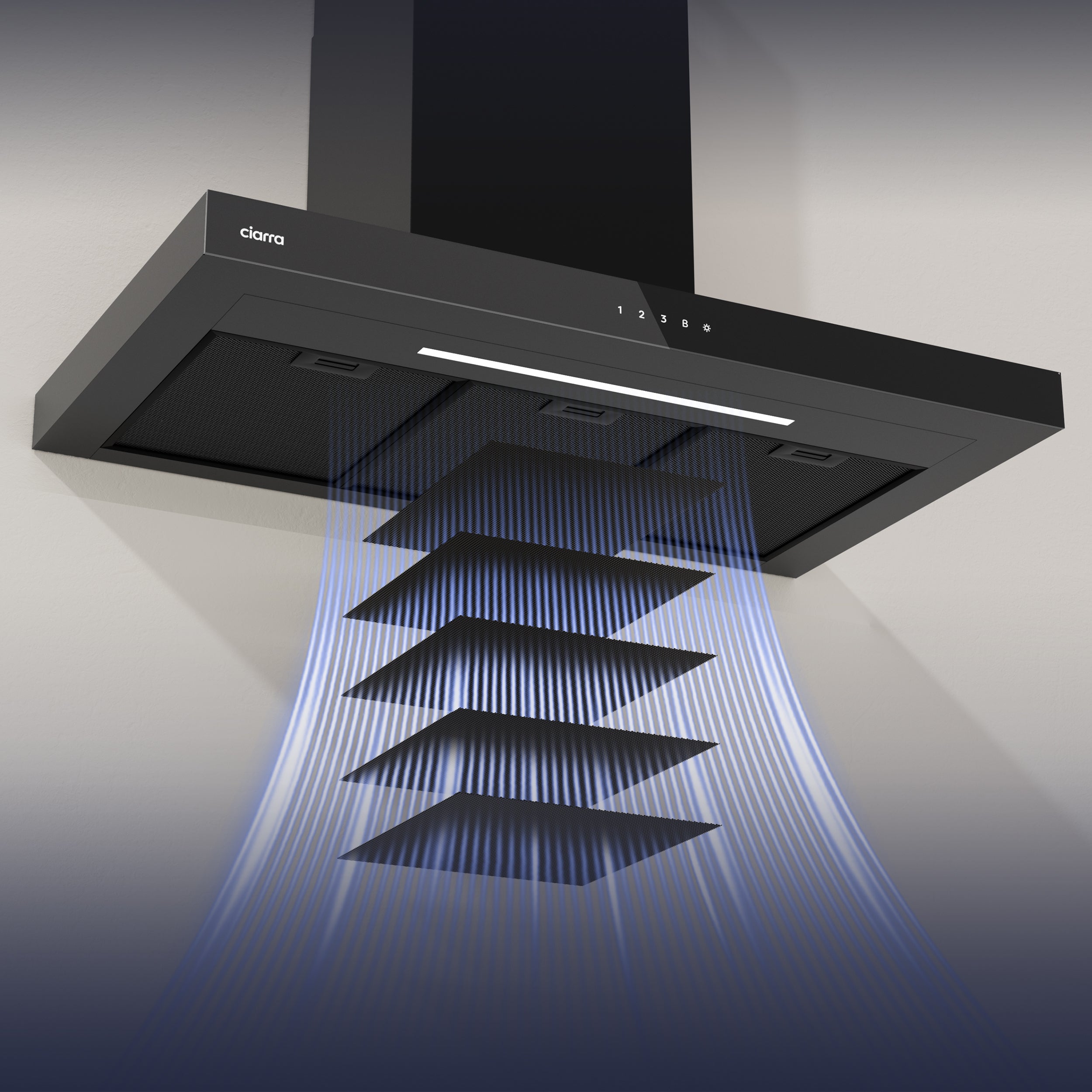 CIARRA Cappa Aspirante 90cm 706 m3/h A+++ 4 Velocità Booster Controllo App e Pannello Touch Ricircolo o Scarico Nero CD9102B - 6