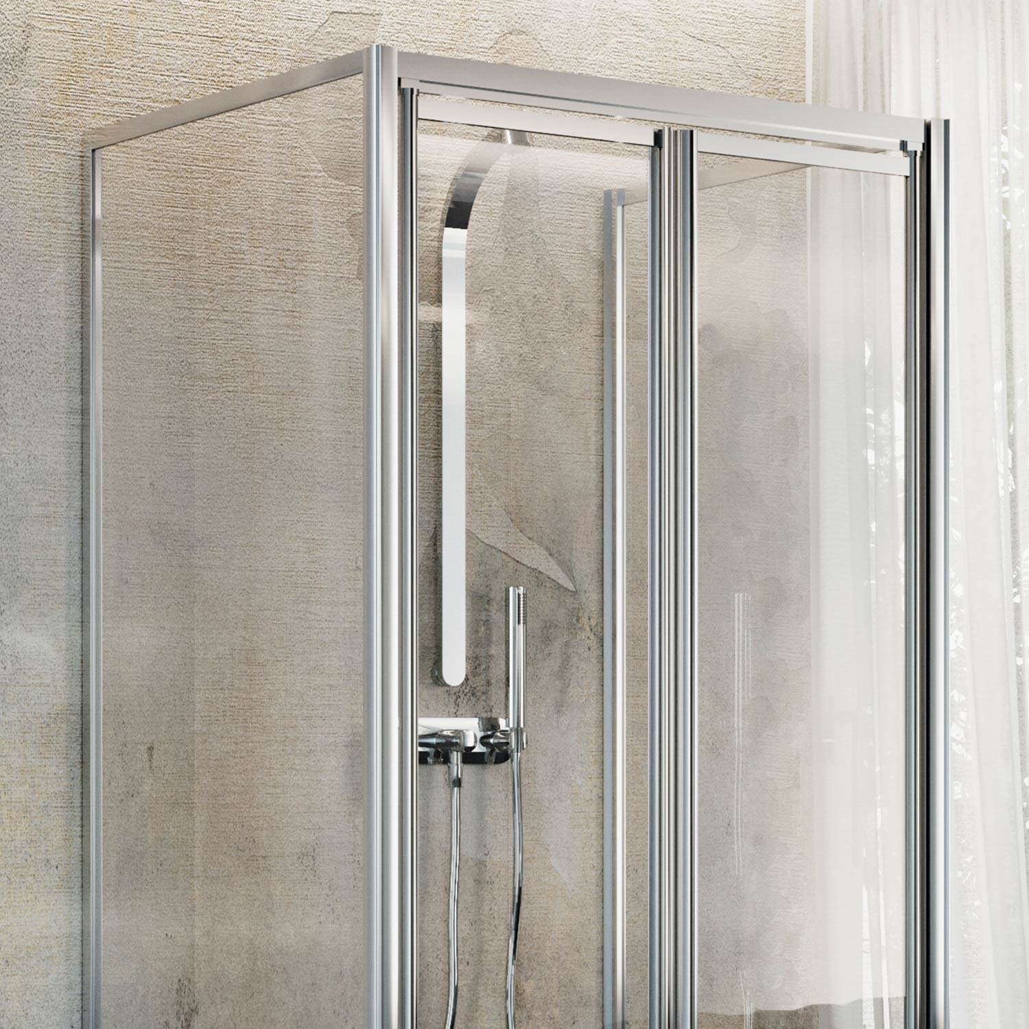 Box Doccia 3 lati 75x70x75CM H198 Cristallo Trasparente 2 Fissi+Saloon 2 Ante Battente 70 mod. West - 9