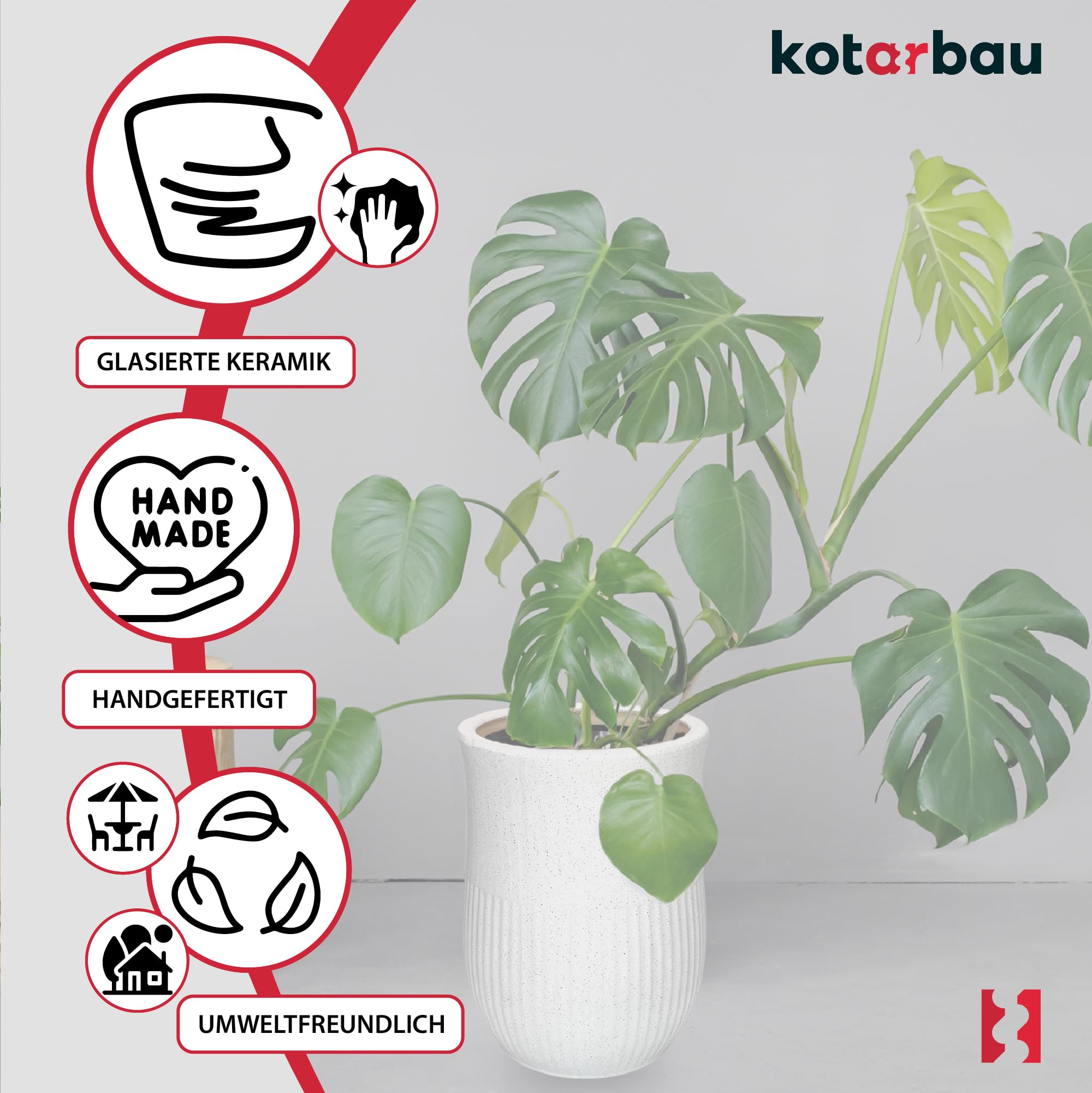 Lot de 2 Pots de Fleurs en Céramique - Diamètre : 23 cm - Diamètre : 31 cm - Blanc - Terrazzo - Pot de Fleurs en Céramique - KOTARBAU - 4