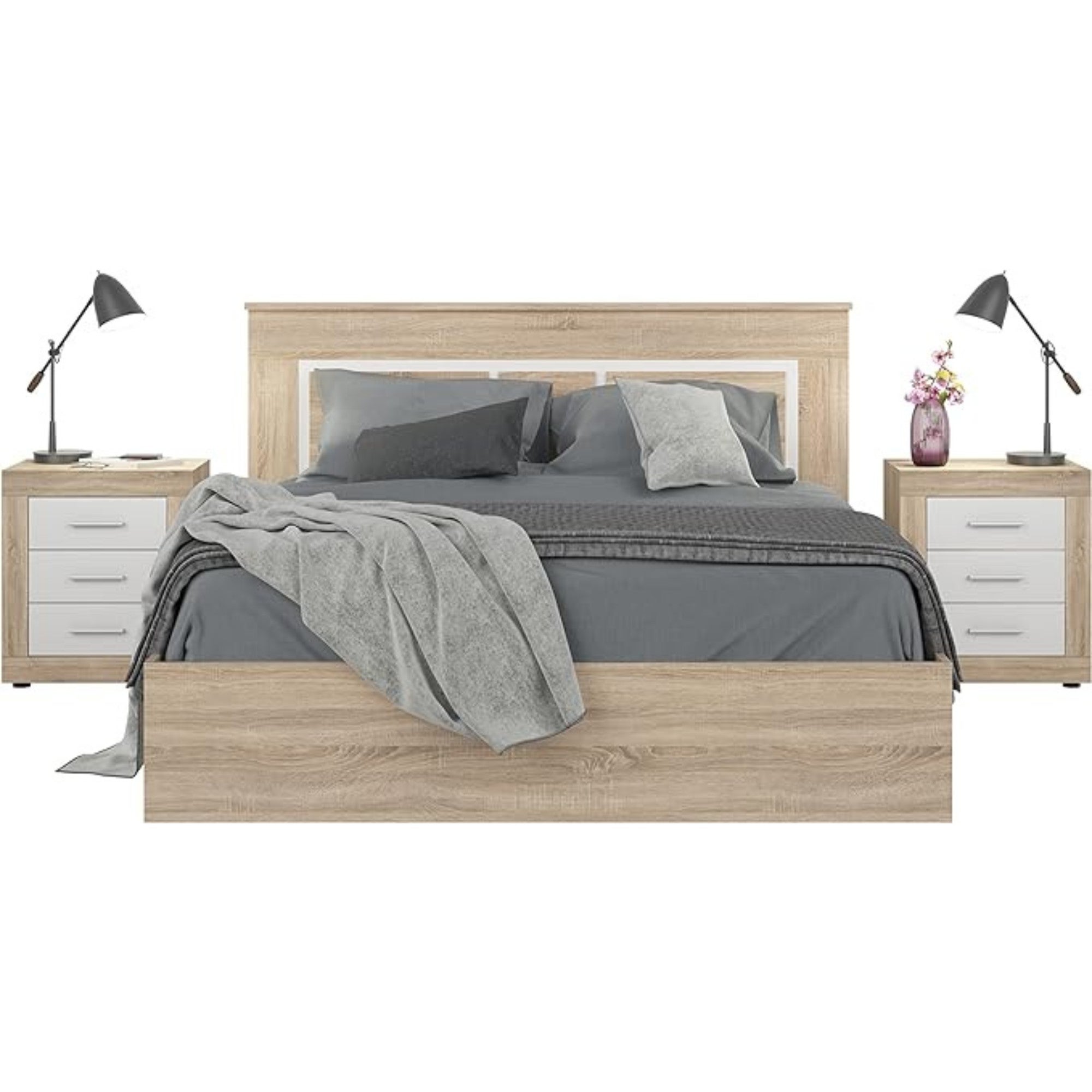 Ensemble tête de lit 160 x 120 cm + 2 tables de chevet | Chambre complète | Couleur chêne Cambria et blanc (pour lit 135-140 ou 160) - 8