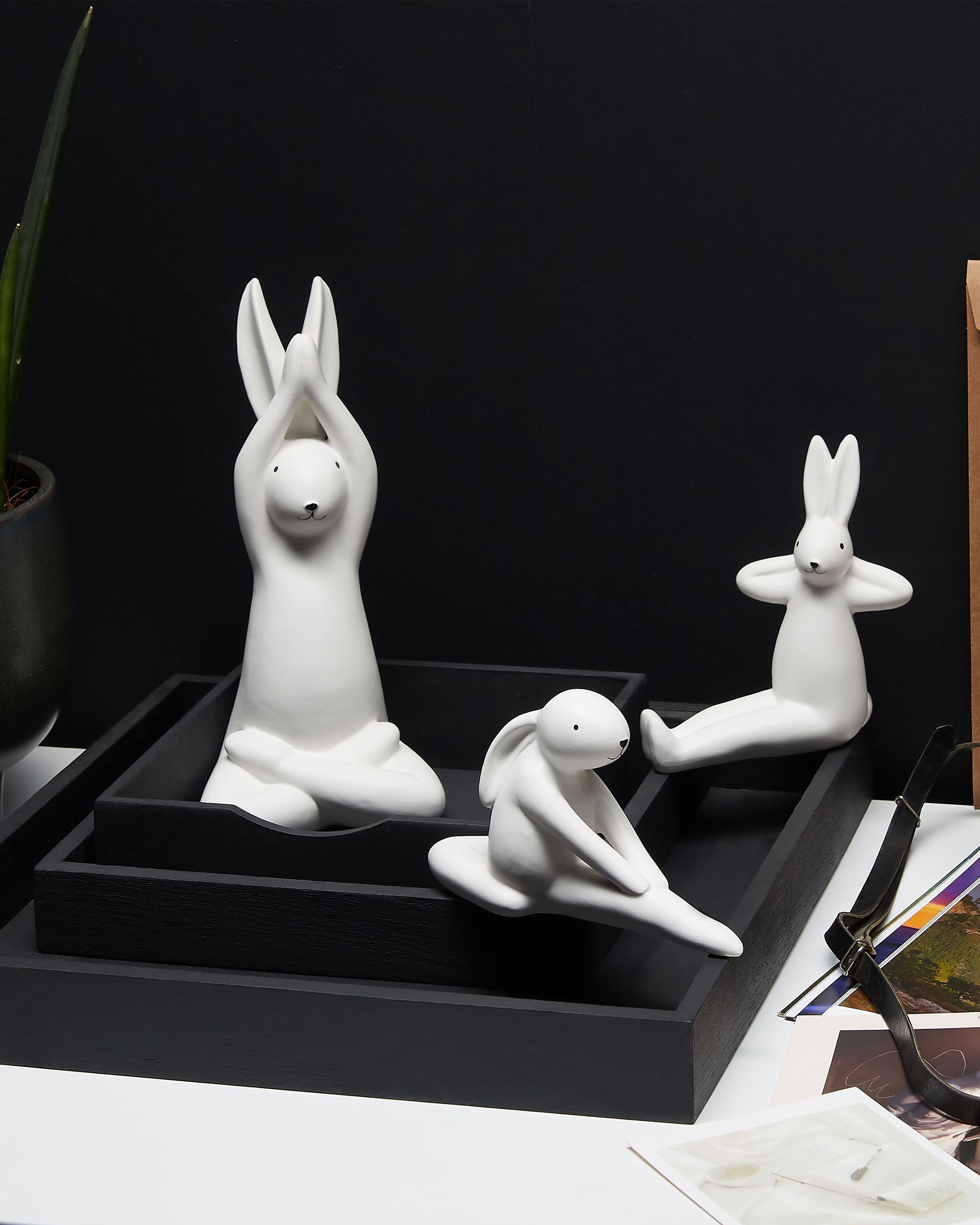 Set di 3 figure lepre BREST Ceramica Bianco - 4