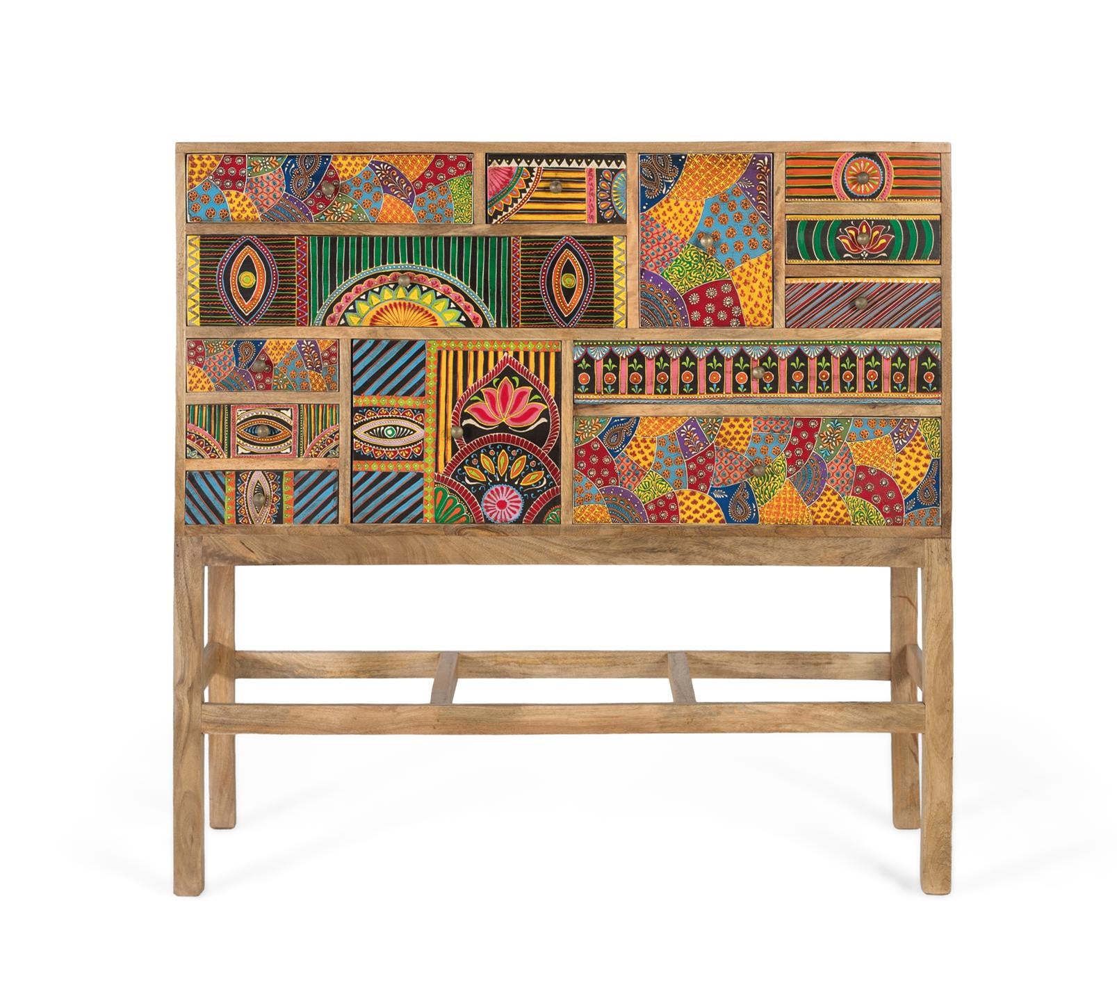 Konsola z drewna mango 100 cm w stylu boho etnicznym - 105x100x36 GYC