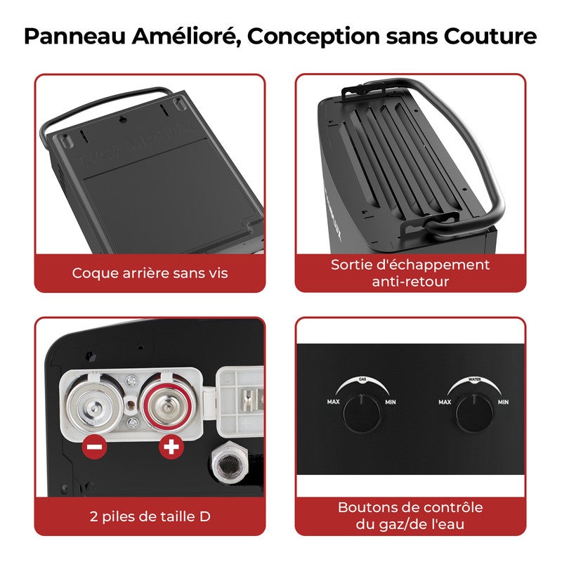 CAMPLUX AY132B Chauffe-eau à Gaz portables de 5L/min 10kW, Chauffe-eau instantanés au gaz propane/butane 30/37mbar Noir - 5