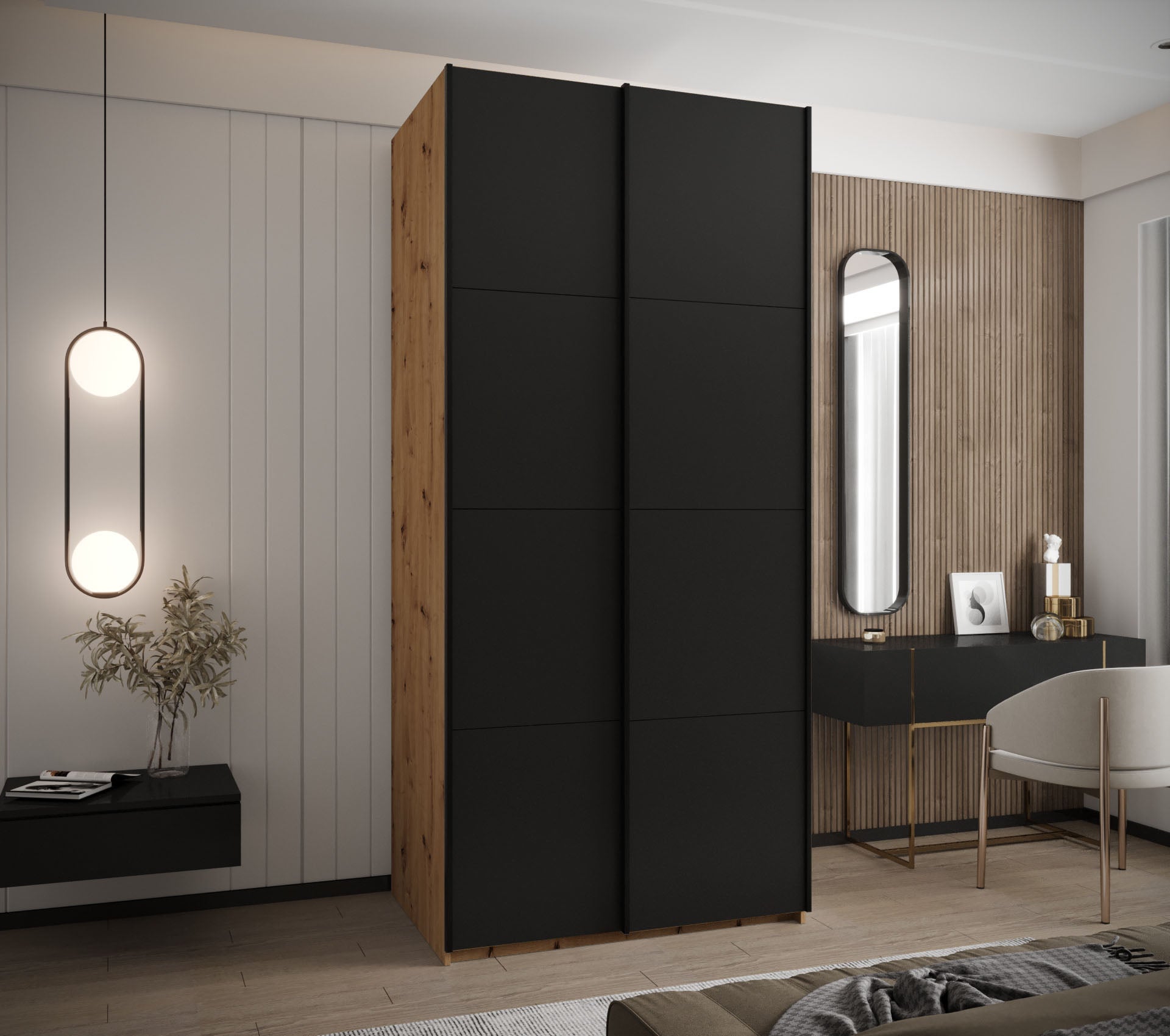 Szafa przesuwna wysoka Lux 1 100 x 64 x 245,5 cm artisan + czarny + u. czarny - Abiks Meble - 2