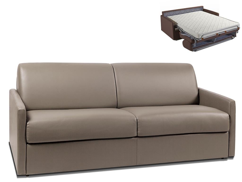 Kanapa 3-osobowa rozkładana typu expres z ekoskóry CALIFE - Taupe - Miejsce do spania 140 cm - Materac 14 cm
