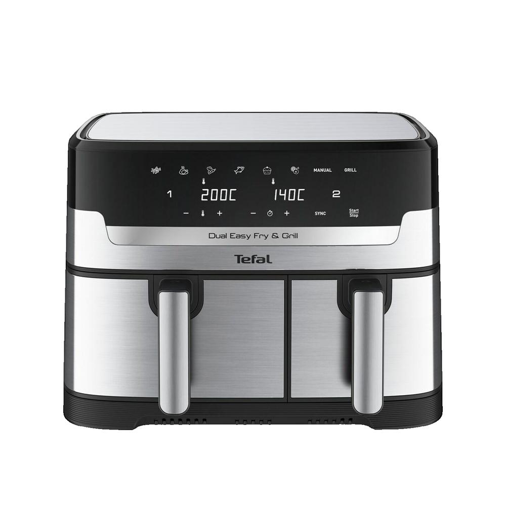 Tefal dual easy fry & grill ey905d freidora de aire caliente doble independiente de 8,3 l y 2700 w de acero inoxidable