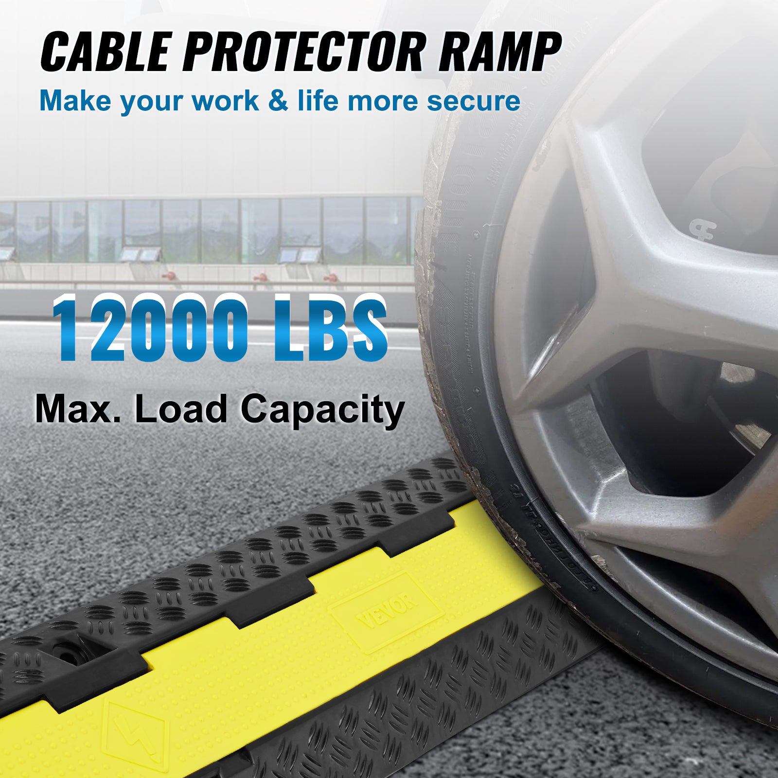 Rampe Protection Cable VEVOR 3PCS 2 Canaux Passage Cable au Sol Charge 5443 kg/Axe Caoutchouc PVC Passe Cable Ralentisseur Modulaire Rabattable Ruban - 2