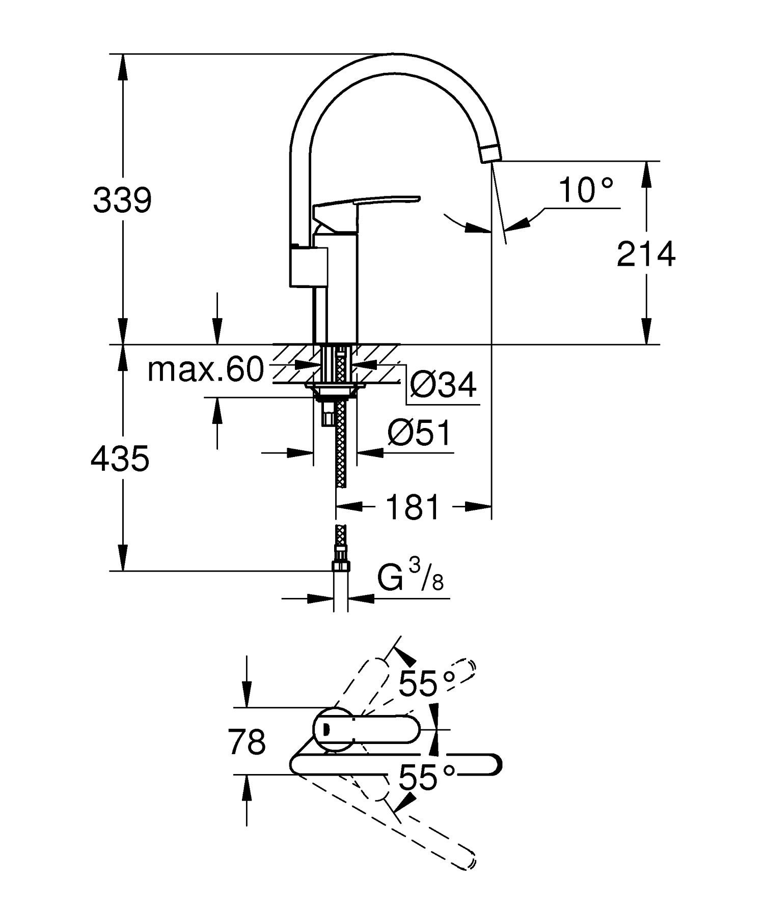 Robinet de cuisine - Chromé - Bec Haut - GROHE Wave Cosmopolitain - 32449001 - 6