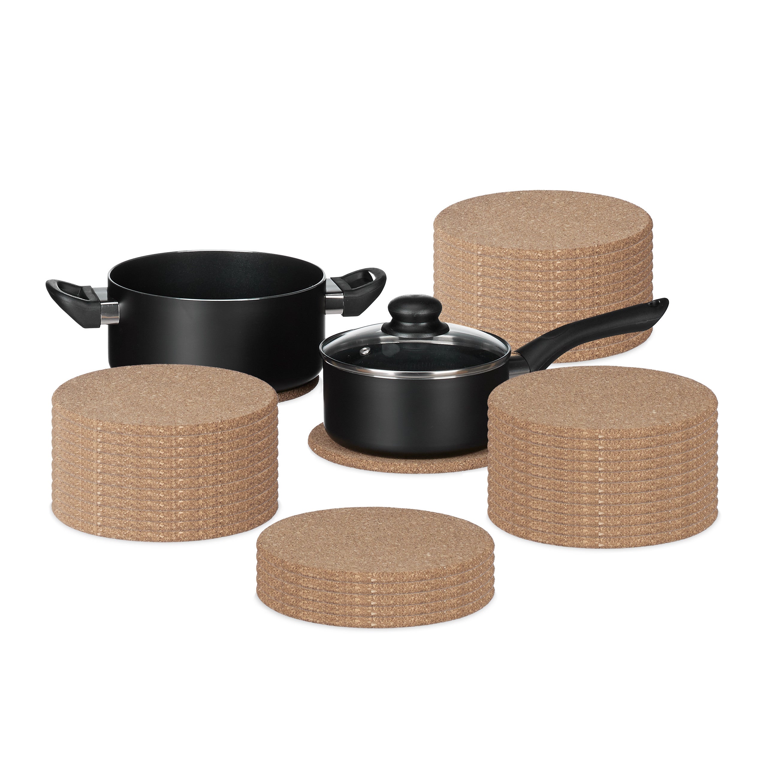 Set de 40 posavasos, salvamanteles para ollas y sartenes, redondos, resistentes al calor, 19 cm ø, marrón