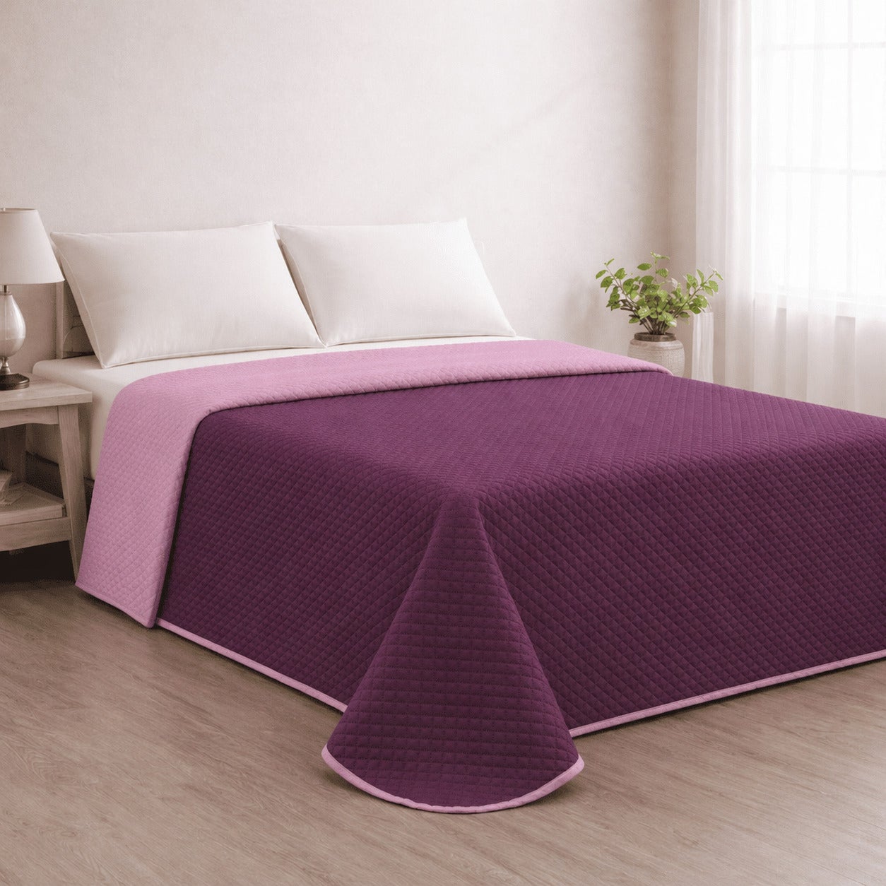 Colcha Bicolor Reversible Salmón/Berenjena Cama 180cm Donegal Collections - 5