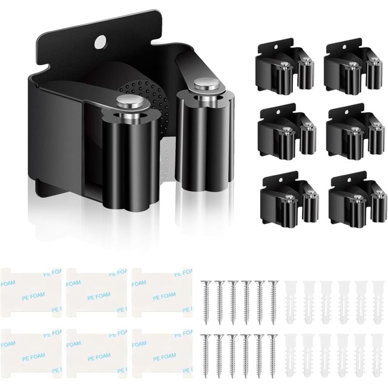 6 sztuk uchwytów na miotły, uchwyt na miotłę ścienny, uchwyty na mopy do łazienki, kuchni, ogrodu, garażu, biura